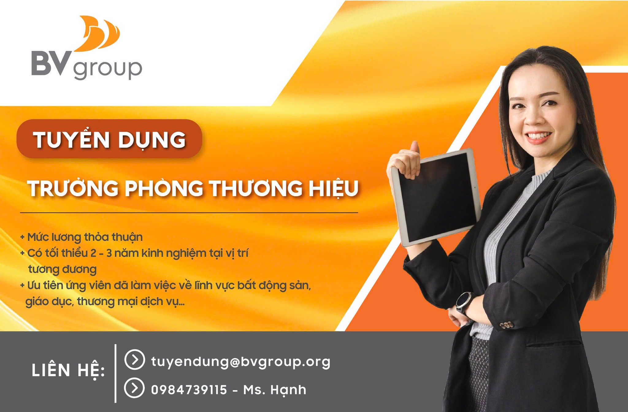 Công ty cổ phần Tập đoàn Bách Việt đang tìm ứng viên ứng tuyển vào vị trí Trưởng phòng thương hiệu