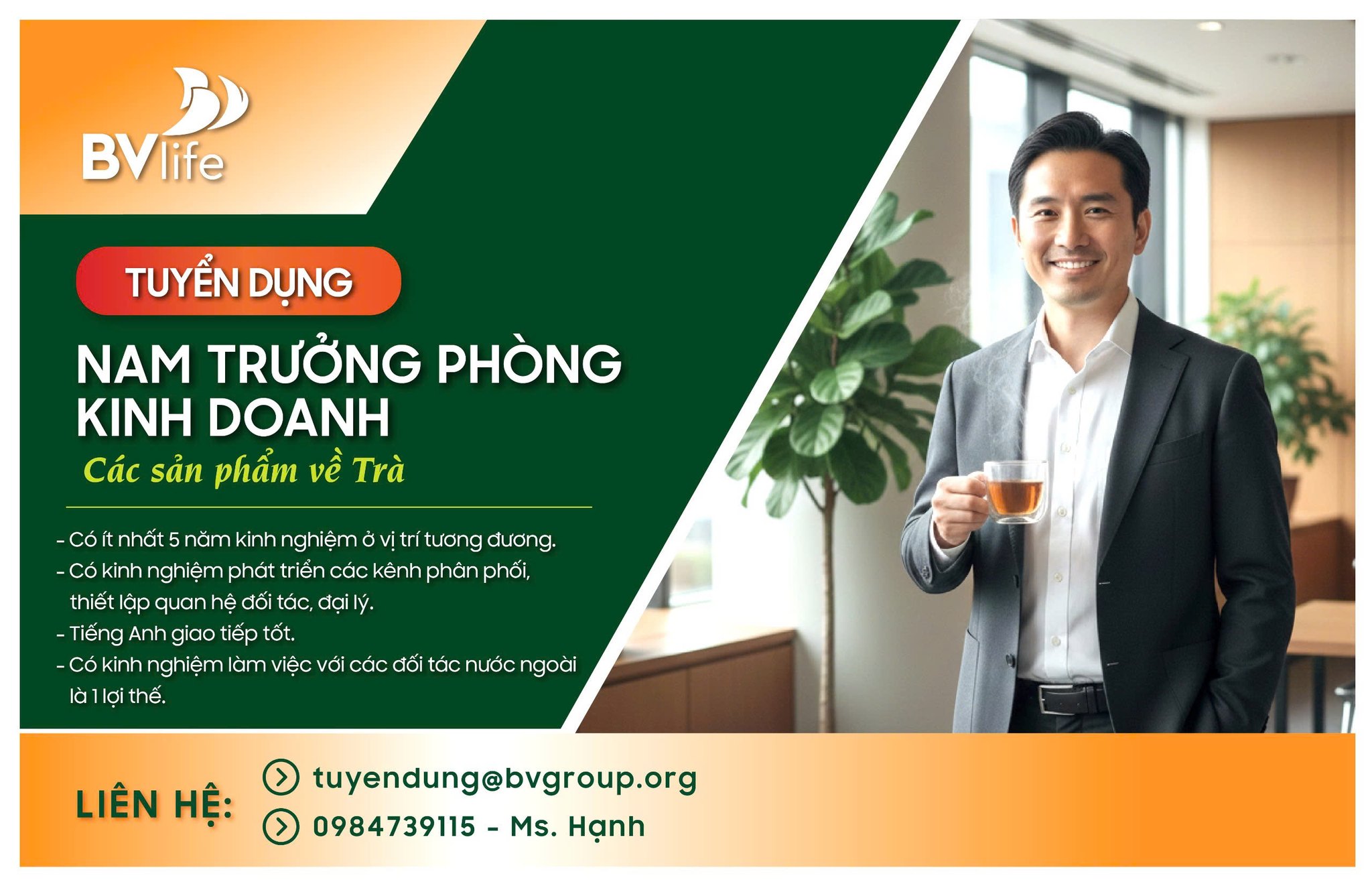 Tuyển dụng vị trí Trưởng phòng kinh doanh các sản phẩm về Trà