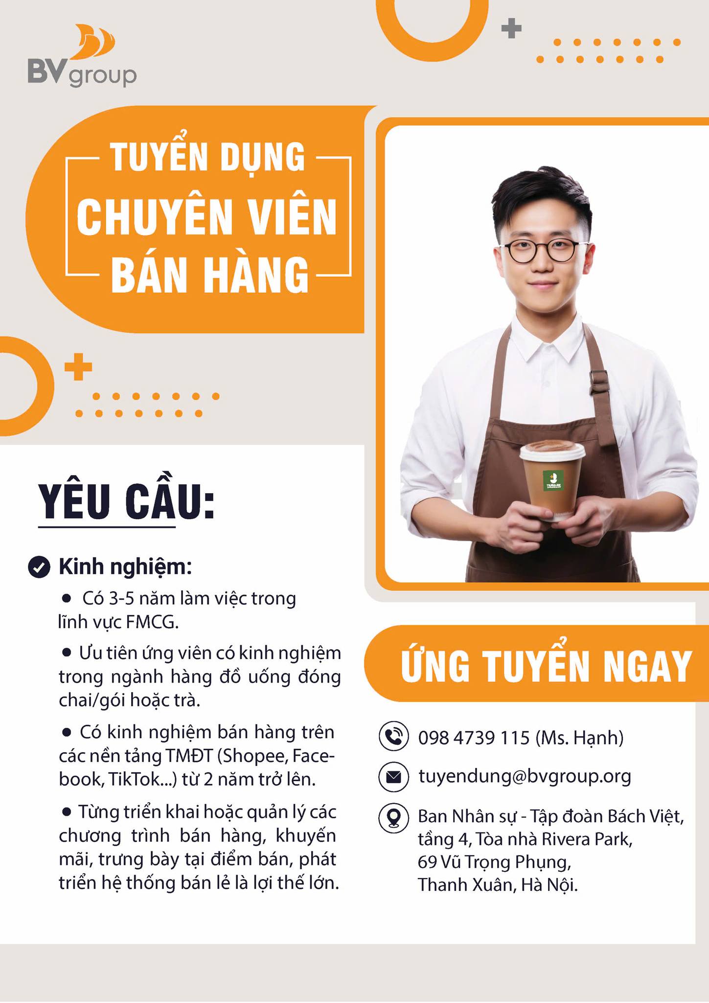 Công ty Cổ phần BVlife thuộc Tập đoàn Bách Việt tuyển dụng những ứng viên cùng đồng hành tại vị trí Chuyên viên bán hàng: