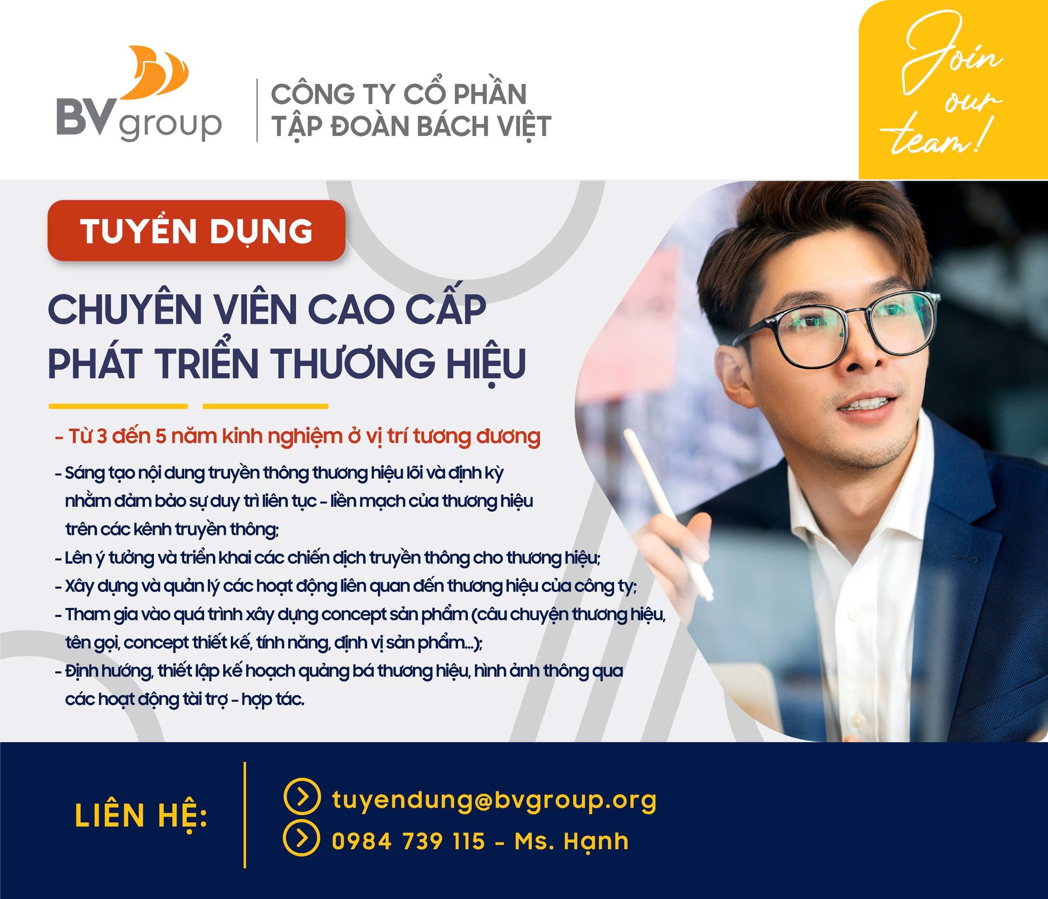 BV Group đang cần tuyển vị trí CHUYÊN VIÊN CAO CẤP PHÁT TRIỂN THƯƠNG HIỆU