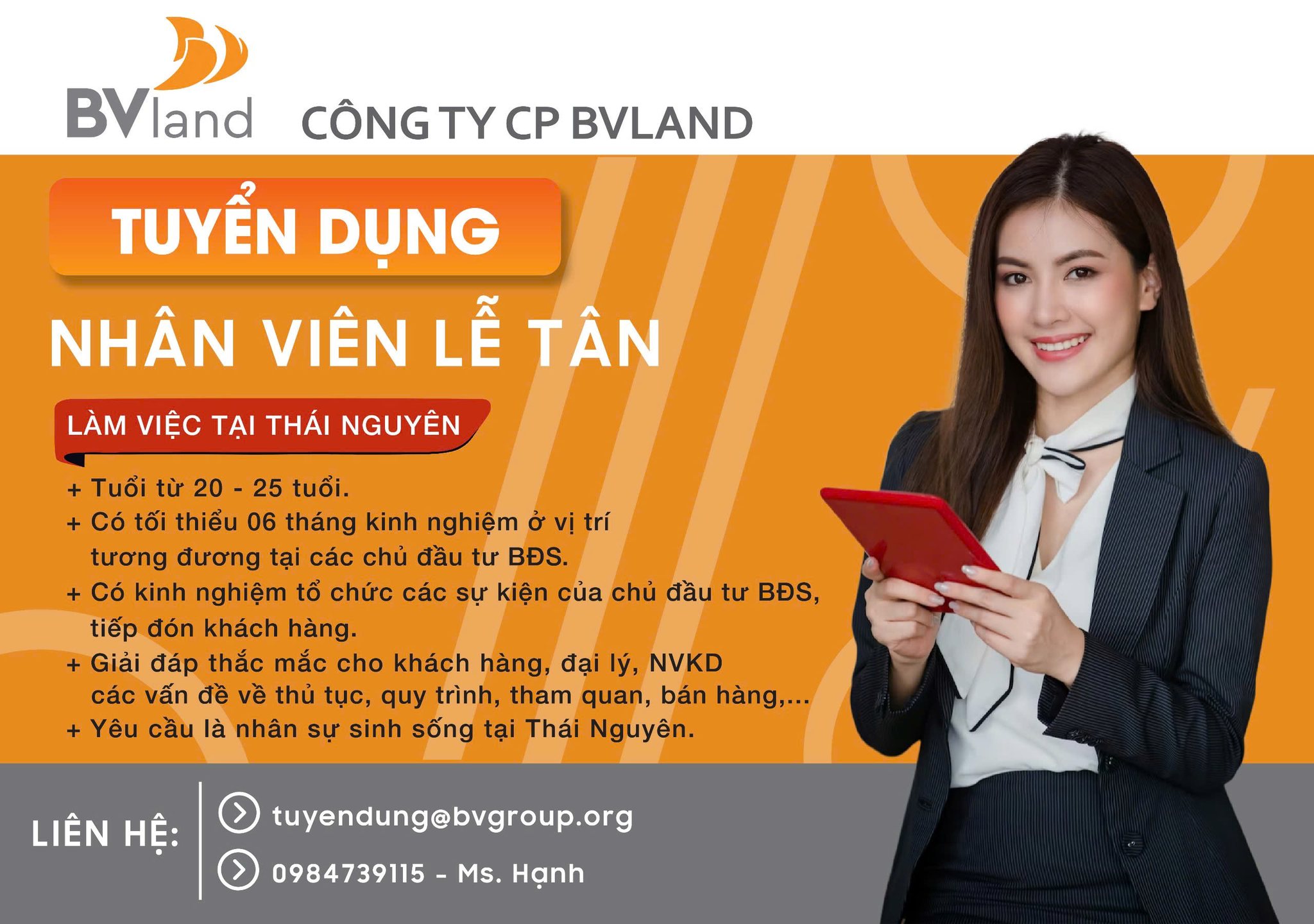 Tuyển Dụng Nhân viên Lễ tân làm việc tại Thái Nguyên